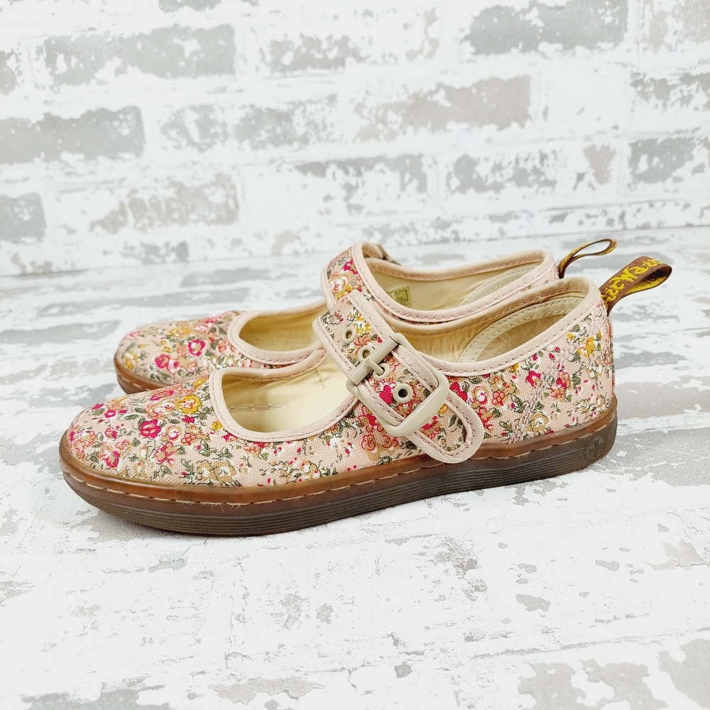 Dr Martens Cream Pink Floral Closed Toe Strap Buckle Mary Janes Sandals X209